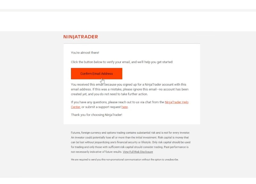 Botão Confirm Email Address