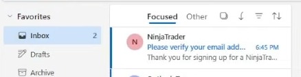E-mail de confirmação na caixa de entrada