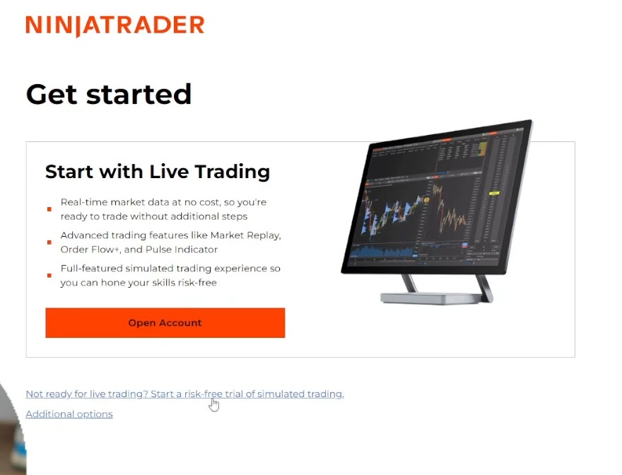Opção de conta simulada NinjaTrader
