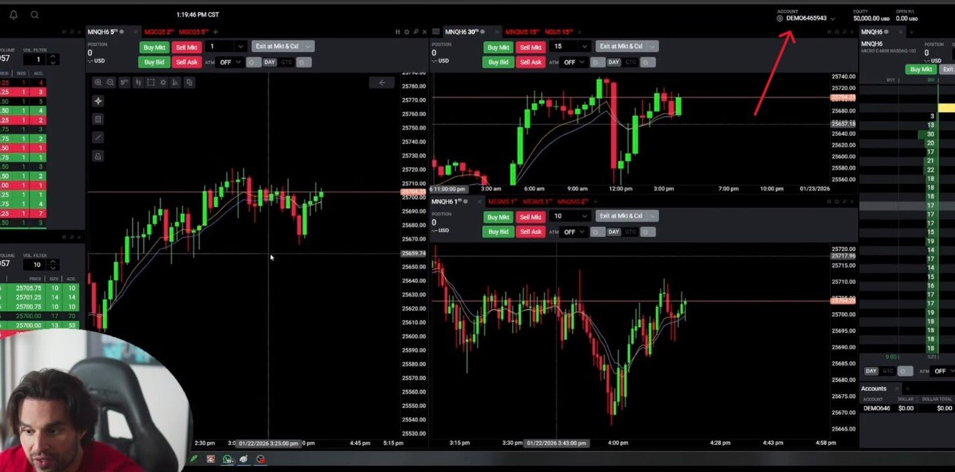 Localização do número da conta demo NinjaTrader